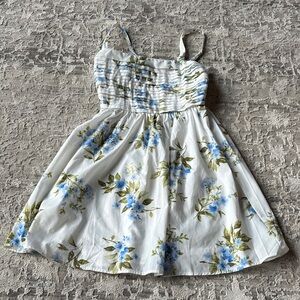 Floral White and Blue Mini Dress